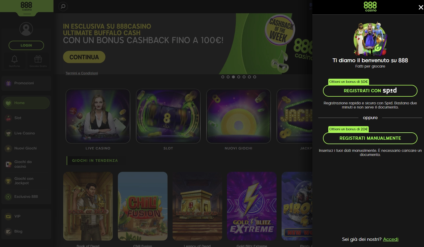 Processo di Registrazione 888 Casino